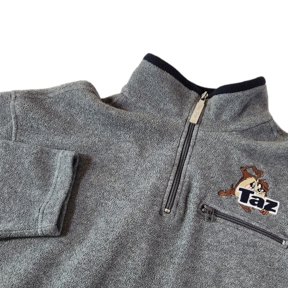 WARNER Bros Studio Store Medium Taz Fleece 1/4 Zip Pullover Gray Vintage 1999